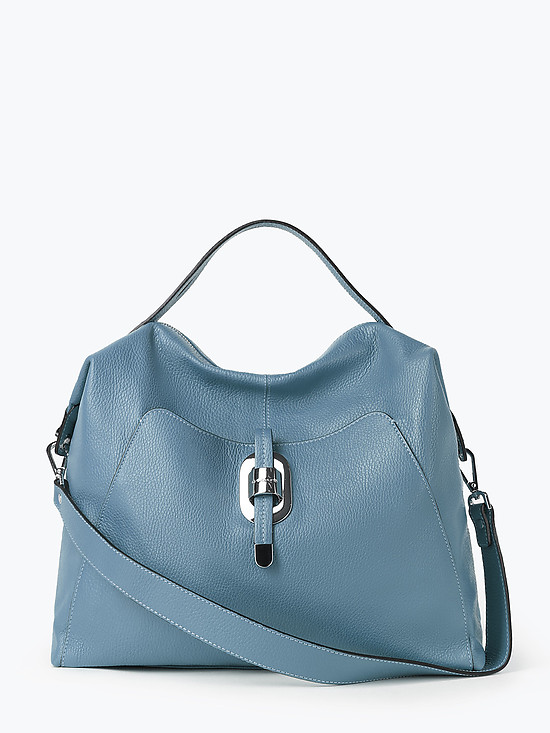 Вместительная сумка-тоут из мягкой кожи цвета голубого денима  Di Gregorio