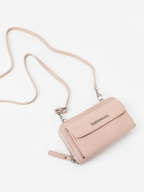 Пудрово-розовая кожаная микро-сумочка - кошелек  Di Gregorio