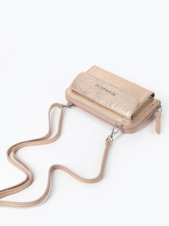 Кожаная микро-сумочка - кошелек цвета розового золота  Di Gregorio