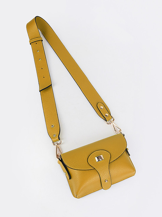 Микро сумочка кросс-боди из горчично-желтой кожи со съемным ремешком  Di Gregorio