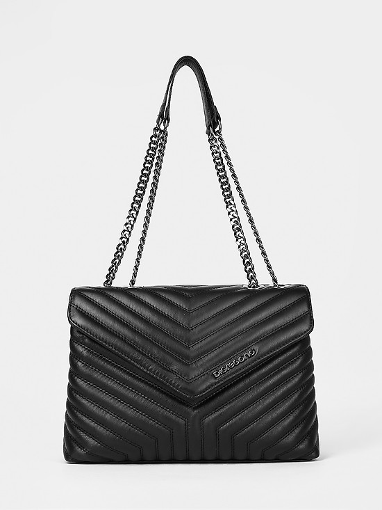 Черная стеганая кожаная сумка-багет с регулируемой ручкой-цепочкой  Di Gregorio