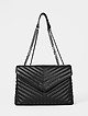 Стеганая кожаная сумка-багет черного цвета с регулируемой ручкой-цепочкой  Di Gregorio