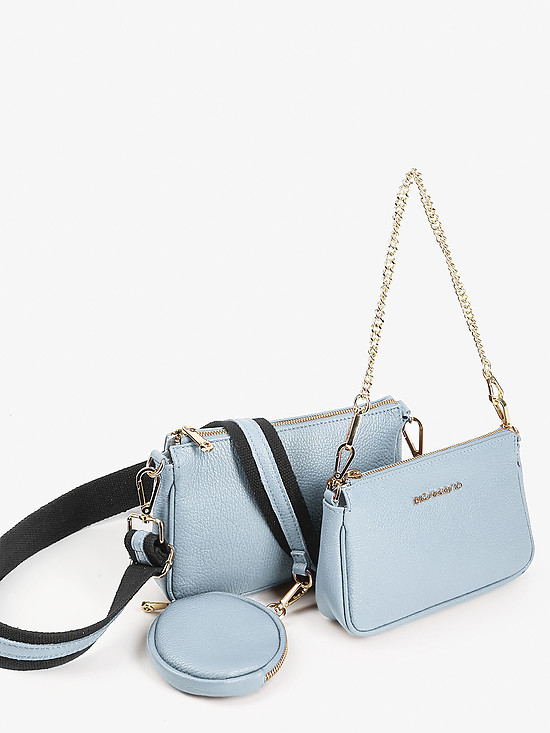 Комплект из двух кожаных сумочек на плечо голубого цвета  Di Gregorio