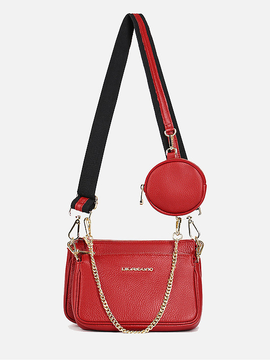 Комплект из двух кожаных сумочек на плечо красного цвета  Di Gregorio