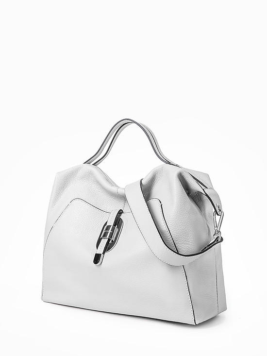 Белая вместительная сумка-тоут из мягкой кожи  Di Gregorio