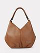 Коньячно-коричневая сумка-хобо из мягкой кожи с плетеными ручками  Di Gregorio