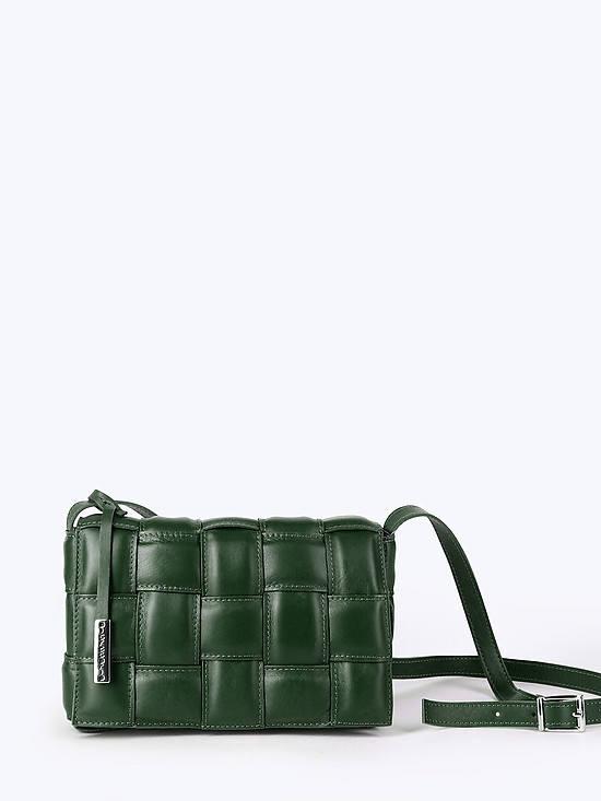 Зеленая сумка кросс-боди из мягкой плетеной кожи  Di Gregorio