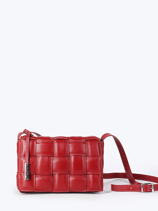 Красная сумка кросс-боди из мягкой плетеной кожи  Di Gregorio