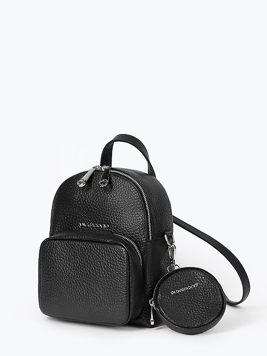 Комплект из небольшого кожаного рюкзака и круглой микро-сумочки черного цвета  Di Gregorio