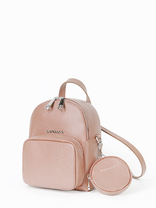 Комплект из небольшого кожаного рюкзака и круглой микро-сумочки пудрово-розового оттенка  Di Gregorio