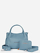 Серо-голубая сумка-тоут из мягкой кожи с кошельком в комплекте  Di Gregorio
