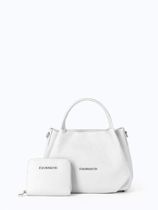 Белая сумка-тоут из мягкой кожи с кошельком в комплекте  Di Gregorio
