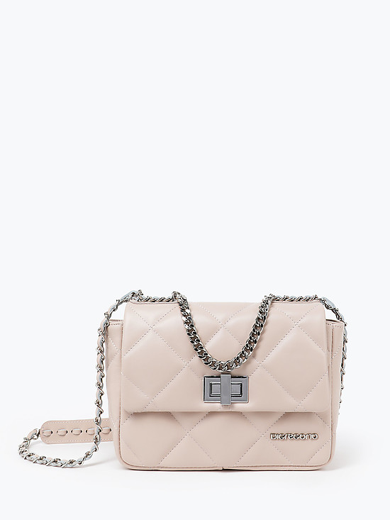 Пудрово-розовая сумочка  кросс-боди из мягкой стеганой кожи  Di Gregorio