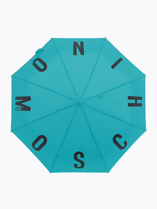 Бирюзовый зонт-автомат с брендовым принтом  Moschino