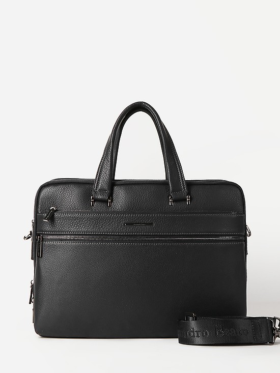 Мужская деловая сумка из черной кожи с двумя отделами  Alessandro Beato
