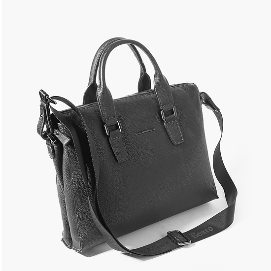 Мужская деловая сумка из кожи натуральной фактуры черного цвета  Alessandro Beato