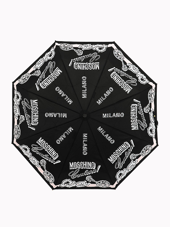 Черный зонт-автомат с брендовым принтом  Moschino
