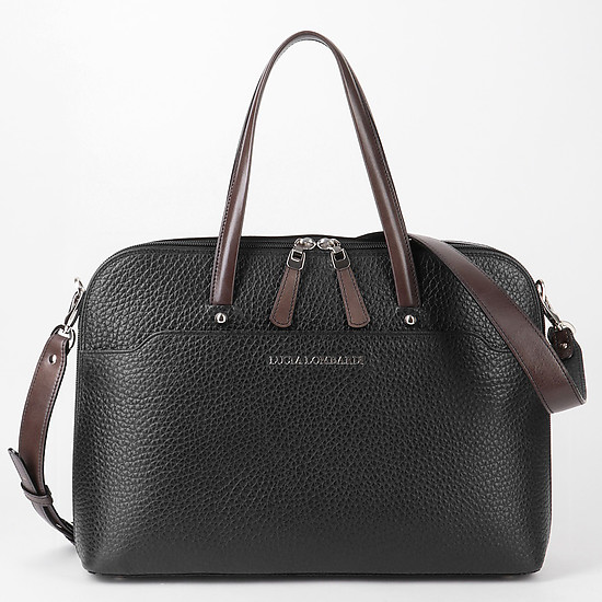 Деловая сумка-портфель из плотной телячьей кожи в черном цвете  Lucia Lombardi