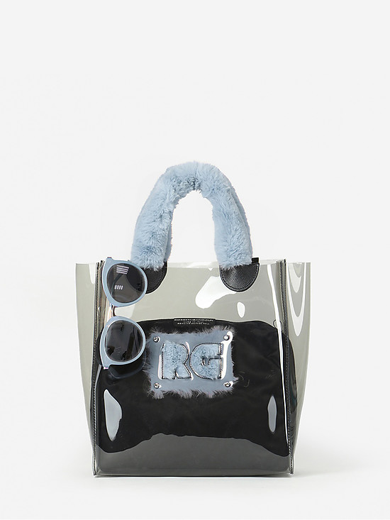 Прозрачная сумка из пластика с декором из голубого искусственного меха  Roberta Gandolfi