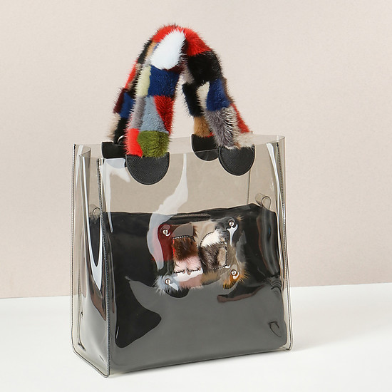 Прозрачная сумка из пластика с декором из разноцветного натурального меха  Roberta Gandolfi