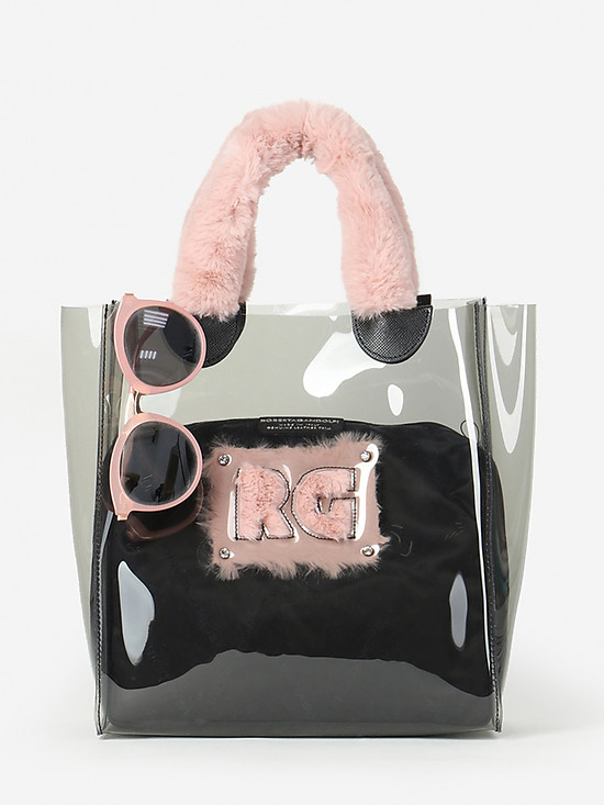 Прозрачная сумка из пластика с декором из розового искусственного меха  Roberta Gandolfi