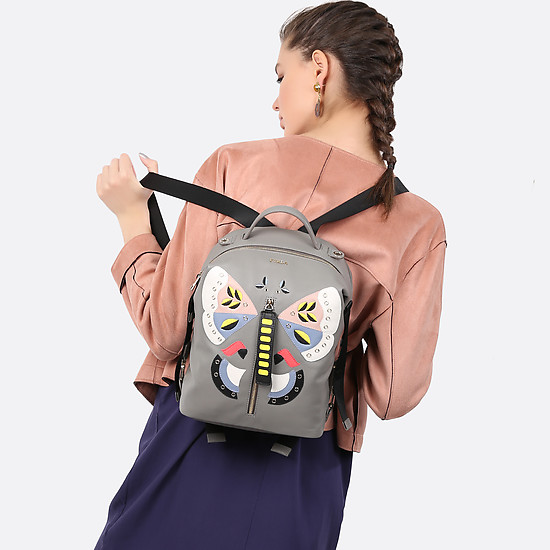 Серый кожаный рюкзак с бабочкой Dafne Avatar S  Furla