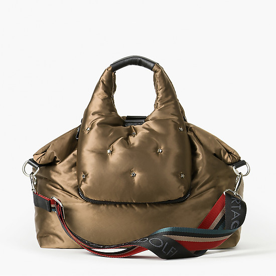 Дутая текстильная сумка-трансформер бежево-бронзового цвета  Roberta Gandolfi