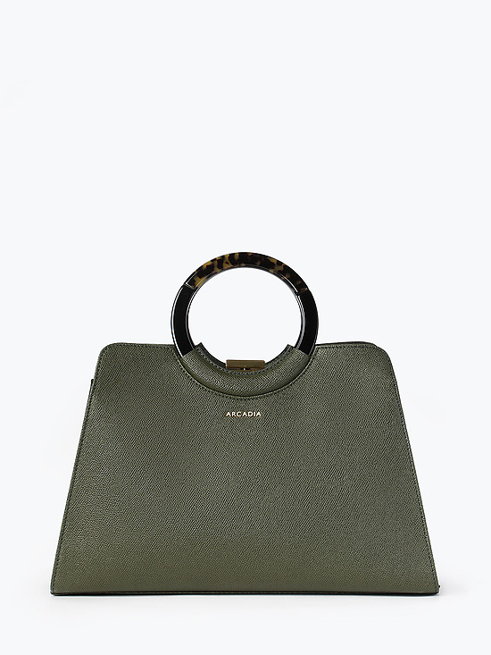 Оливковая сумка-тоут из сафьяновой кожи с круглыми ручками  Arcadia