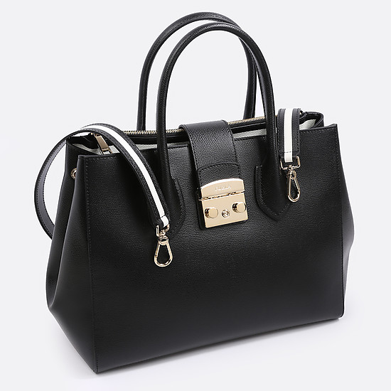 Черная сумка в деловом стиле с ремнем Metropolis L Tote  Furla