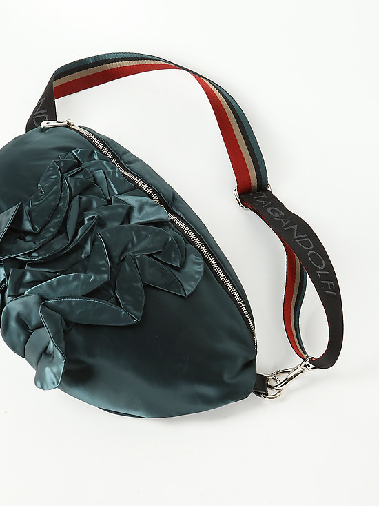 Темно-бирюзовая текстильная сумочка слинг со съемным ремешком  Roberta Gandolfi