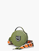 Круглая сумка-боулер из зеленой и черной кожи с ярким текстильным ремешком  Sara Burglar
