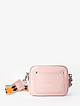 Сумочка кросс-боди из пудрово-розовой кожи под ската с двумя отделами и ярким текстильным ремешком  Sara Burglar