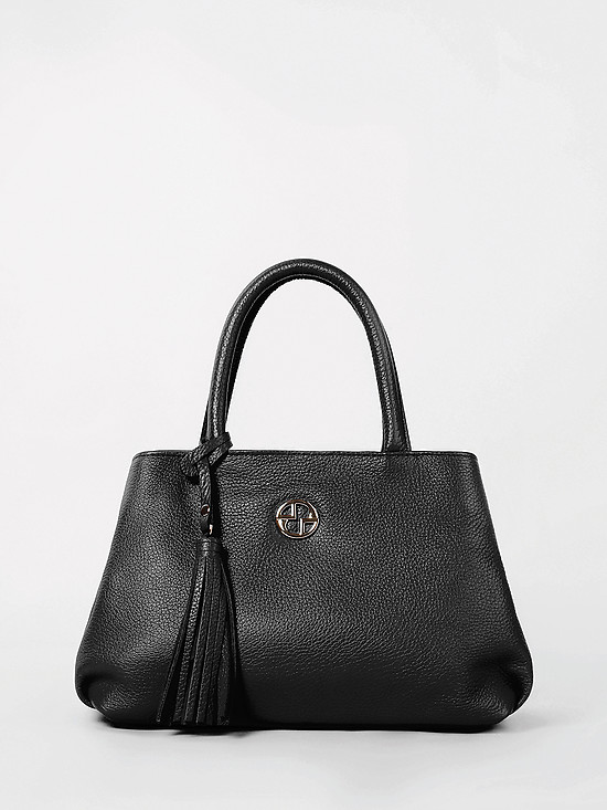 Черная кожаная сумка-тоут с декоративной кисточкой  Holy monday