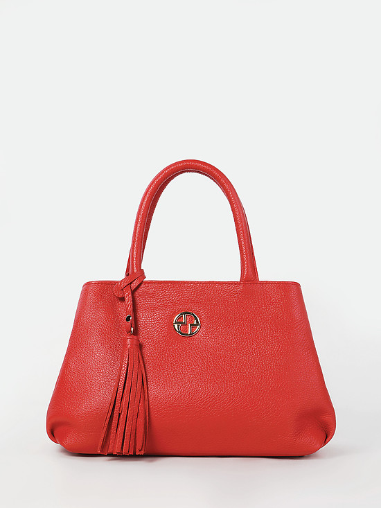 Красная кожаная сумка-тоут с декоративной кисточкой  Holy monday