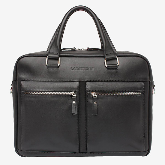 Мужской кожаный портфель с двумя передними карманами в черном цвете  LAKESTONE