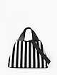 Мягкая сумка-тоут трансформер из текстиля в черно-белую полоску и натуральной черной кожи  Ripani