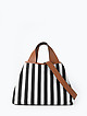 Мягкая сумка-тоут трансформер из текстиля в черно-белую полоску и натуральной коричневой кожи  Ripani
