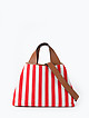 Мягкая сумка-тоут трансформер из текстиля в красно-белую полоску и натуральной кожи  Ripani