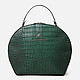 Круглая кожаная сумка с тиснением под крокодила в темно-зеленом цвете  Lucia Lombardi
