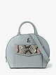 Полукруглая сумка среднего размера из гладкой серо-голубой кожи с карманом под питона  Lucia Lombardi