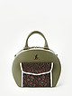 Полукруглая сумка среднего размера из гладкой оливковой кожи с карманом под питона  Lucia Lombardi
