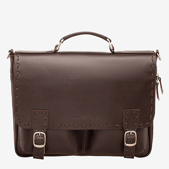 Мужской кожаный портфель в коричневом цвете с декоративным элементом  LAKESTONE