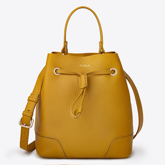 Горчичная кожаная сумочка-торба Stacy небольшого размера  Furla