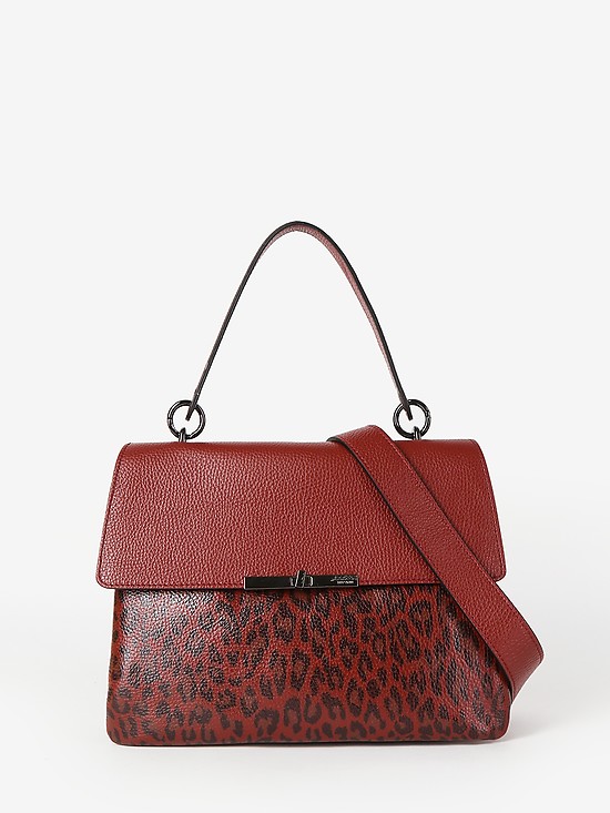 Терракотовая сумка-сэтчел из мелкозернистой кожи и кожи с леопардовым принтом  Ripani