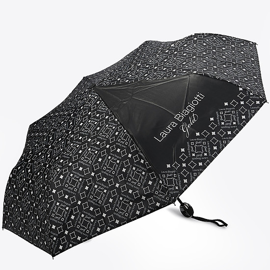 Черный складной зонт с фирменной монограммой  Laura Biagiotti