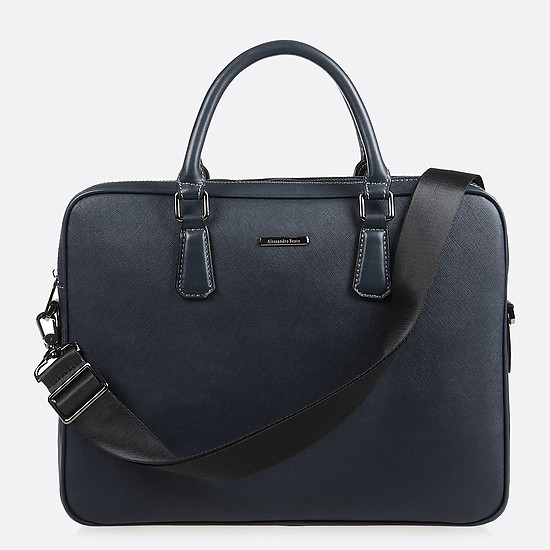 Темно-синий кожаный портфель с черным дополнительным ремнем  Alessandro Beato