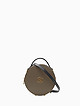 Круглая серо-бежевая  сумка боулер из зернистой кожи с черным декором  BE NICE