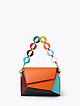 Кросс-боди - клатч из плотной кожи в стиле колор-блок с оранжевым клапаном и разноцветной цепочкой  BE NICE