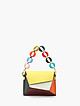 Кросс-боди - клатч из плотной кожи в стиле колор-блок с желтым клапаном и разноцветной цепочкой  BE NICE