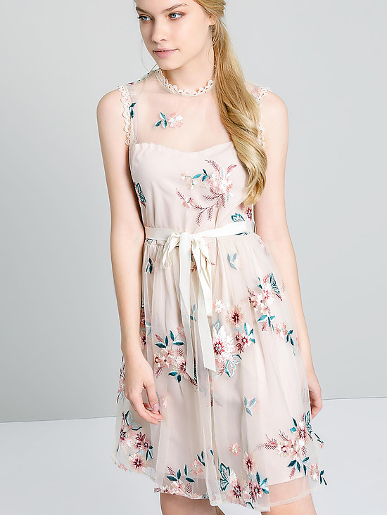 Короткое платье из фатина с цветочной вышивкой  Imperial
